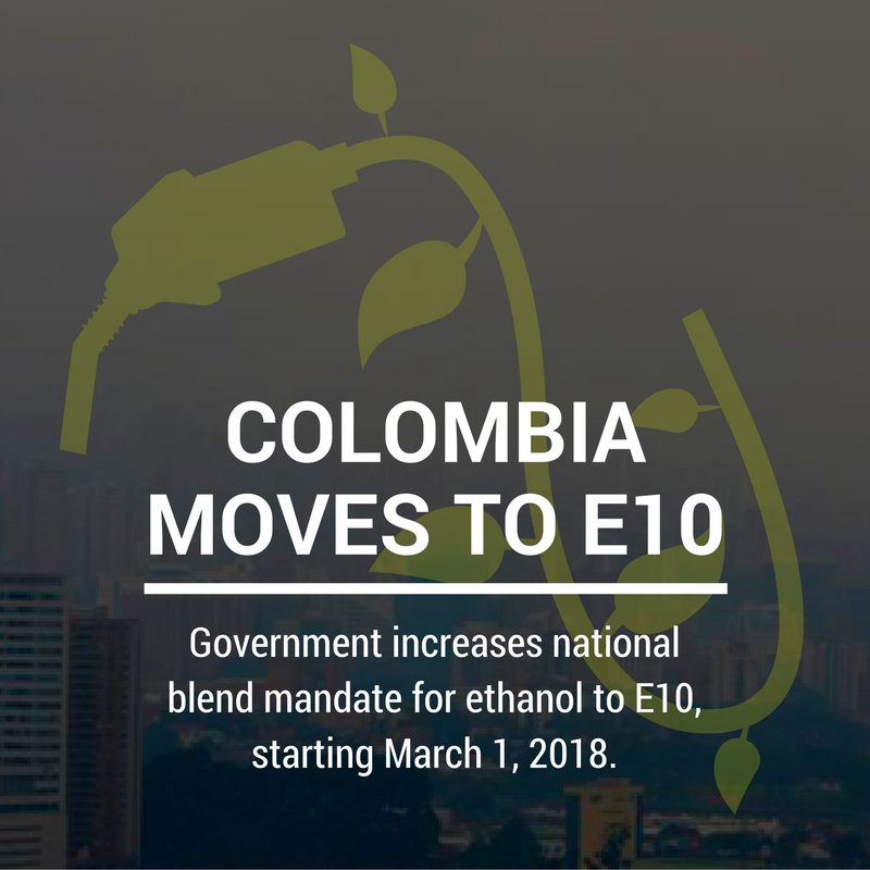Graphic saying that Colombia will allow an E10 blend