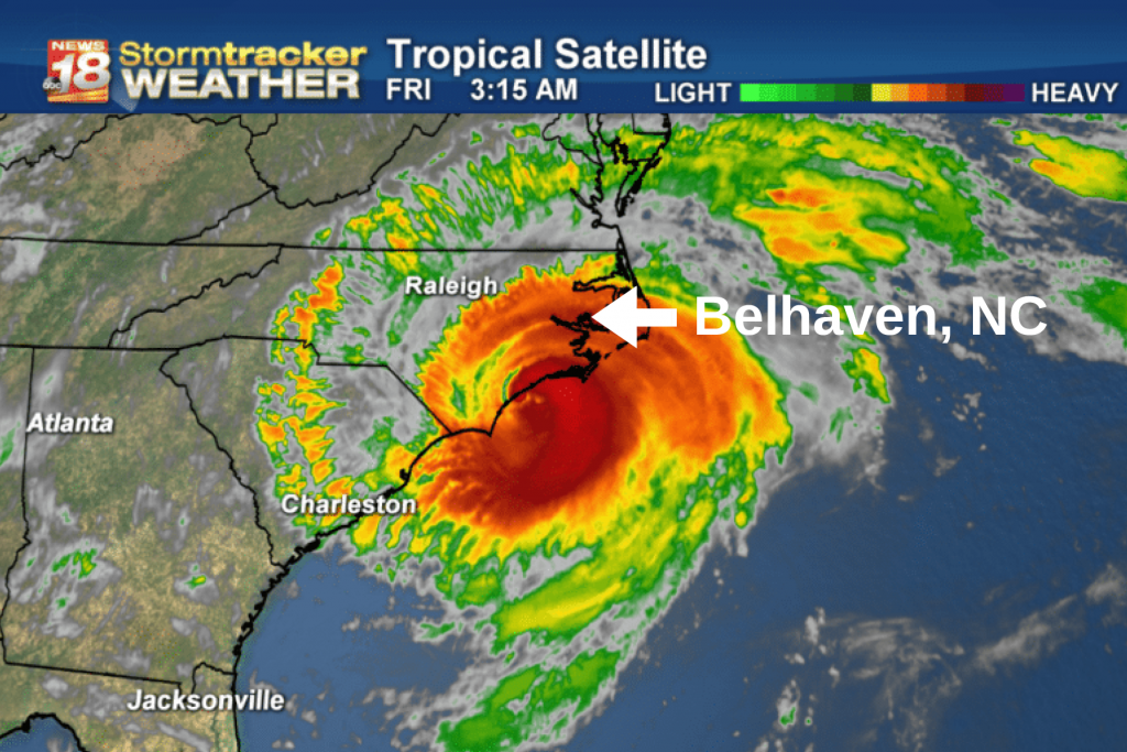 An image of the projected path of Hurricane Florence in North Carolina