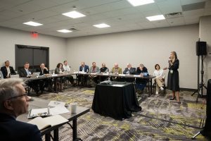 image of woman presenting to a room of people