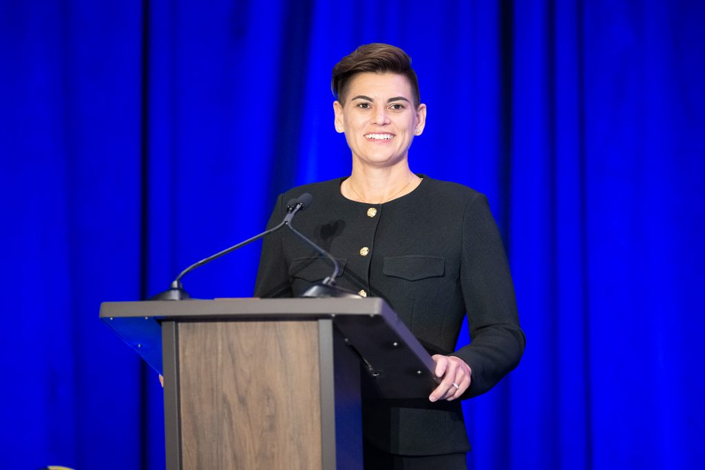 USGC Chairwoman Verity Ulibarri at a podium